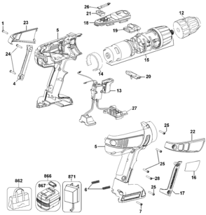Default Diagram and Parts List for HP18VSB-2 Type 1 Black and Decker Boring Machine